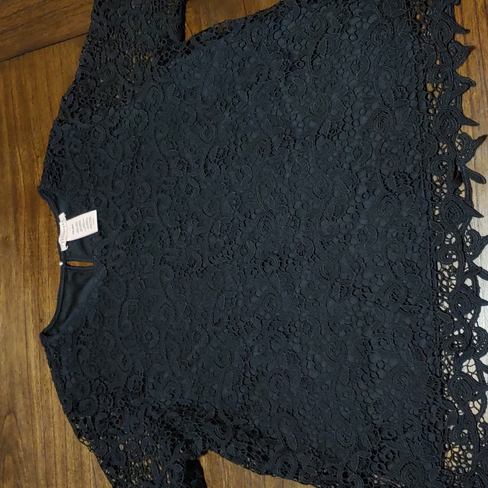 Philosophy Black Lace Top XXL Short Sleeve Floral Feminine Blouse